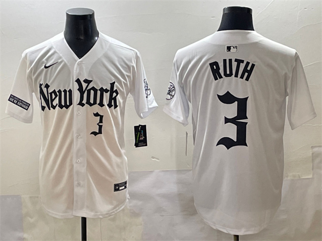 Men's New York Yankees #3 Babe Ruth White 'Gothic Legacy Edition' Vapor Premier Limited Stitched Baseball Jersey